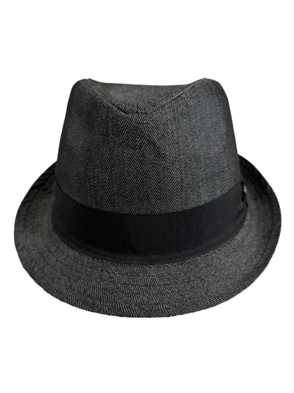Stetson Grey Herringbone Fedora Hat Black Band X-Large Polyester Classic Style